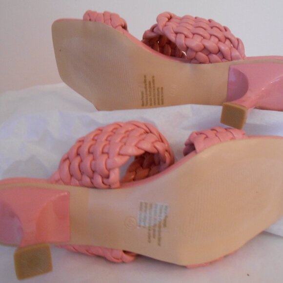 Women's Pink Woven Square Open Toe Slip On Sandal 3.5" Kitten Heel-US-9, EU-40 - Picture 6 of 7